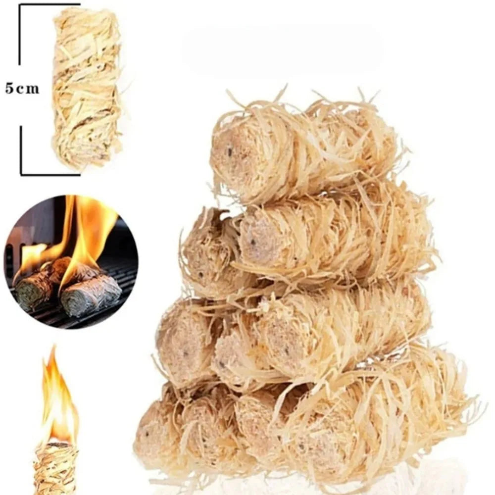 10X Natural Wood Wool Fire Starter Wax Wood Roll Smokeless Quick Ignition Camping Firestarter for Outdoor camping Barbecue Stove