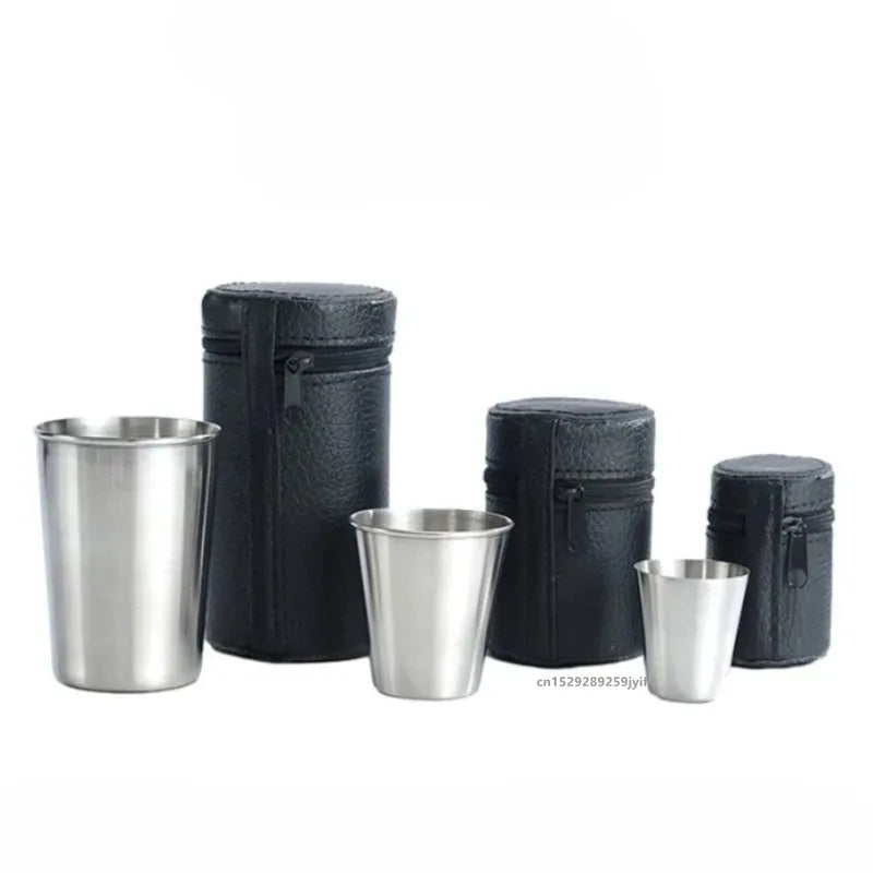 4Pcs/Set Outdoor Stainless Steel Water Cups With Case Hiking Camping Picnic Portable Travel Drinkware