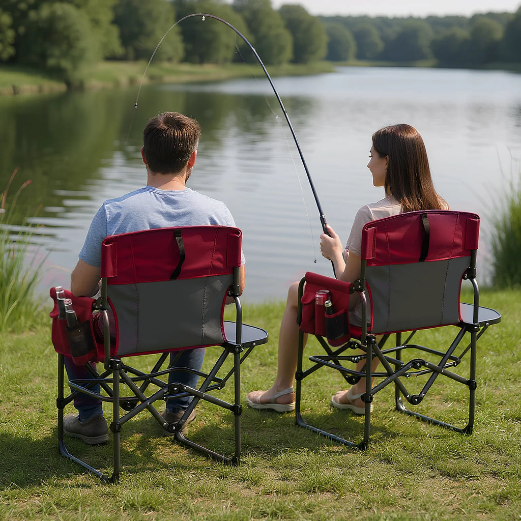 1 Pack / 2 Pack Oversized Heavy Duty Folding Directors Chair for Adults, 400 Lbs Capacity Portable Camping Chair with Side Table, Cup Holder & Side Pocket,