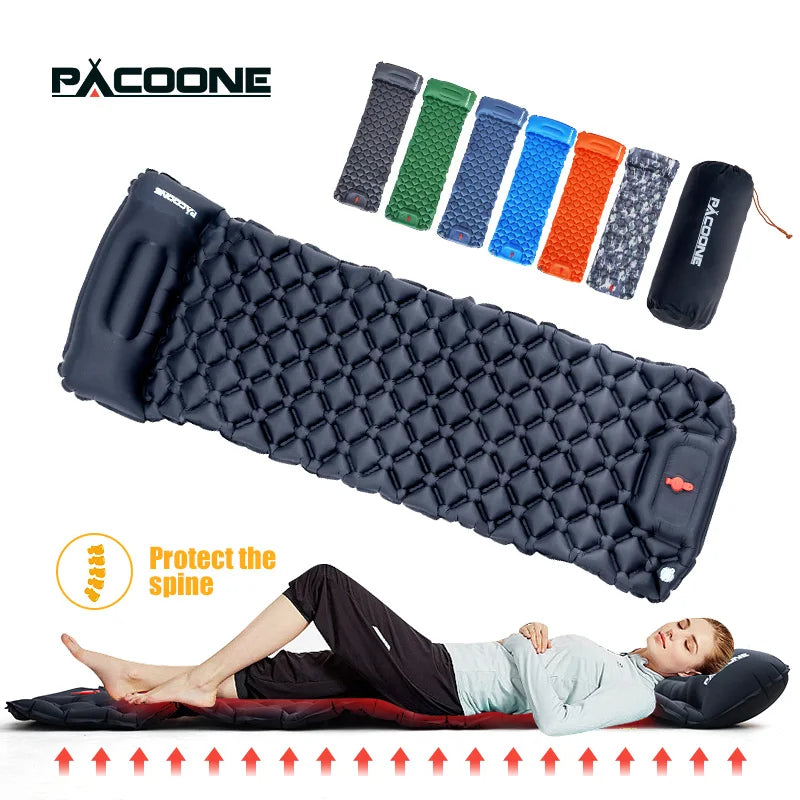 PACOONE Outdoor Sleeping Pad Camping Inflatable Mattress Built-in Pump Ultralight Air Cushion Travel Mat With Headrest For Travel - Macgyverzoutpost