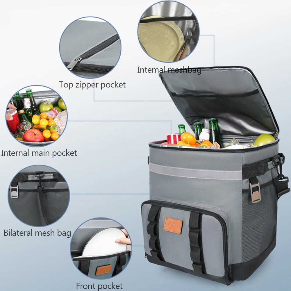 Insulated Rolling Cooler Bag Proof Picnic Trolley Box Detachable Large Thermal Food Delivery Box for Camping Refrigerator