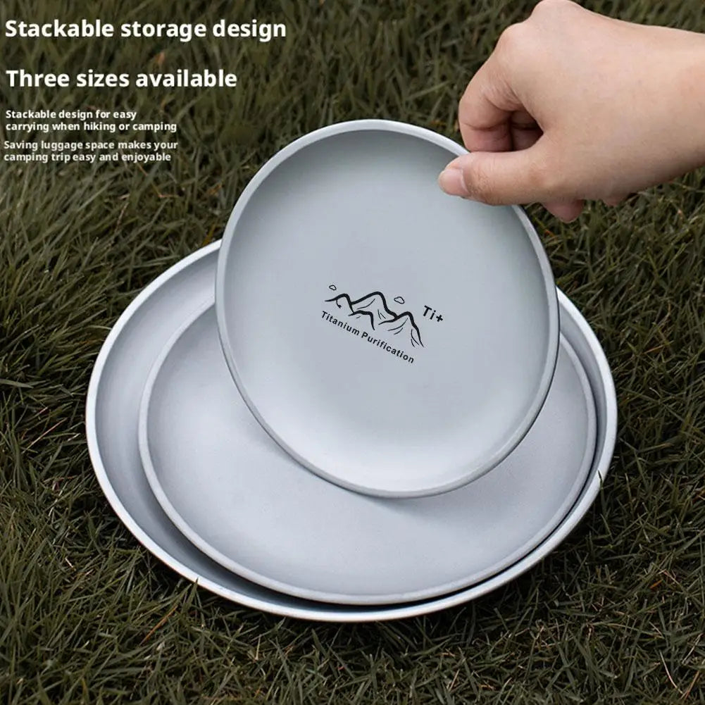 Camping Ultra Lightweight Titanium Camping Plate | Stackable Outdoor Dining Tableware | For Backpacking Hiking Picnic Barbecue - Macgyverzoutpost