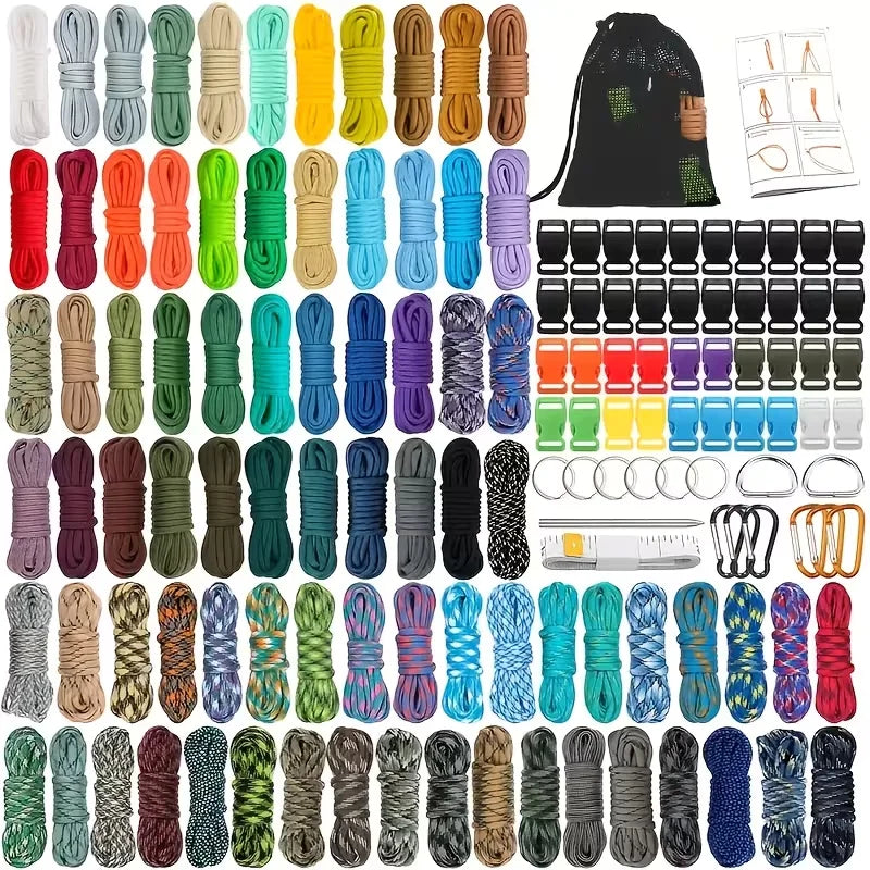 136-Piece Set Multicolor Paracord Rope Kit for Outdoor Sports 7-Strand Design Camping And Hiking Gear, Strength 5 Pounds Polyester Blend Material